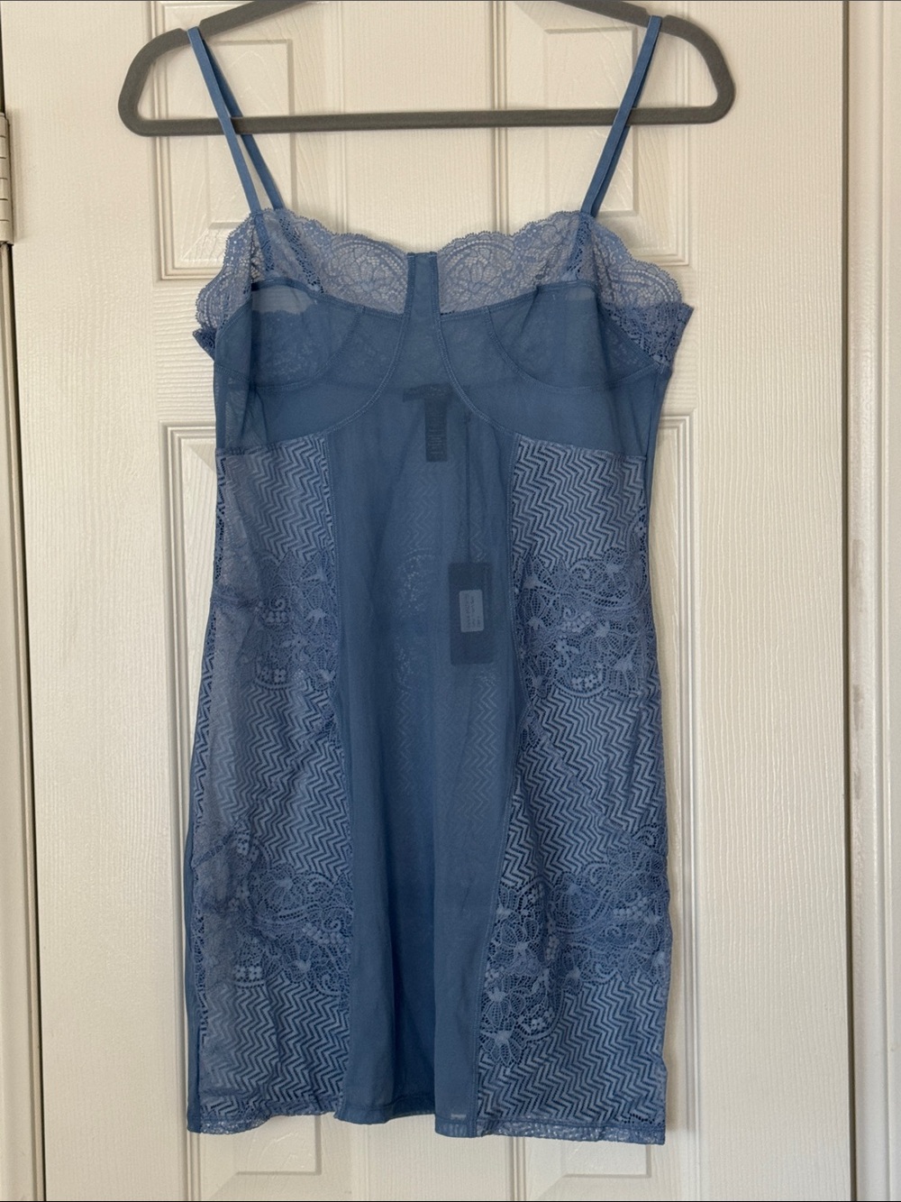 Samantha Chang French Blue Lace Sheer Chemise Slip Large NEW with Tags